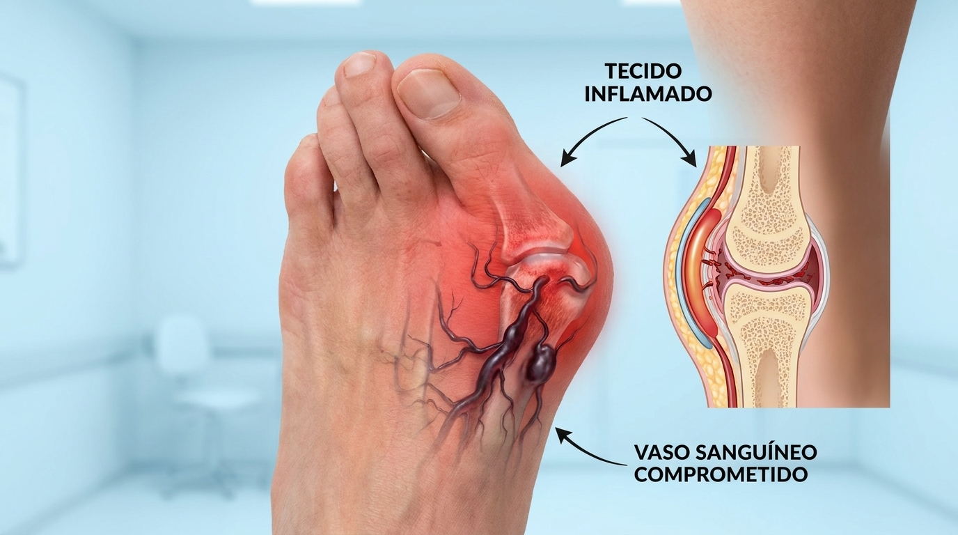 Raio-X comparativo de pé normal vs. pé com joanete